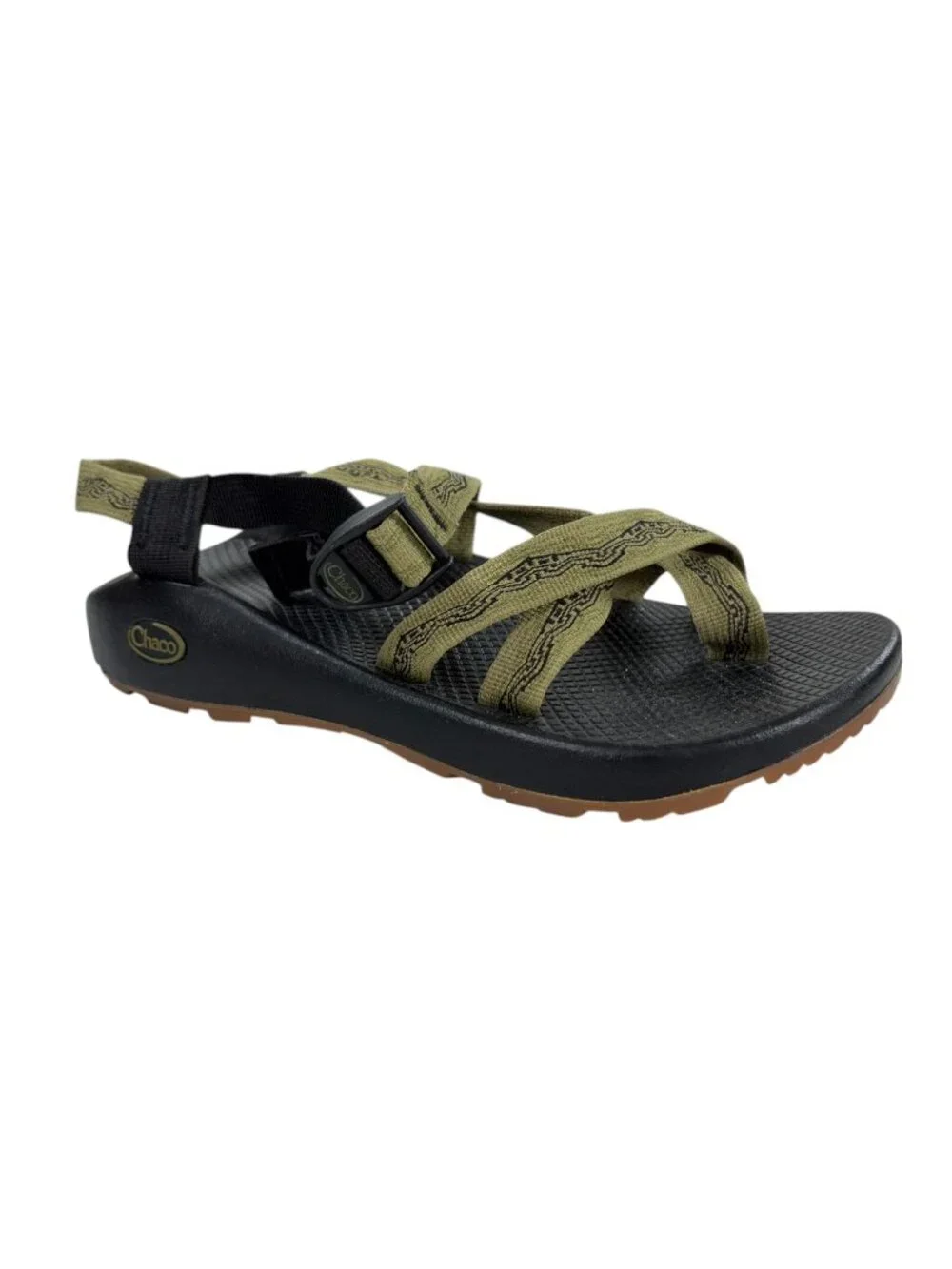 Chaco Sandals Toe Loop Strappy Hiking Shoes Mens Size 9 Geometric Olive